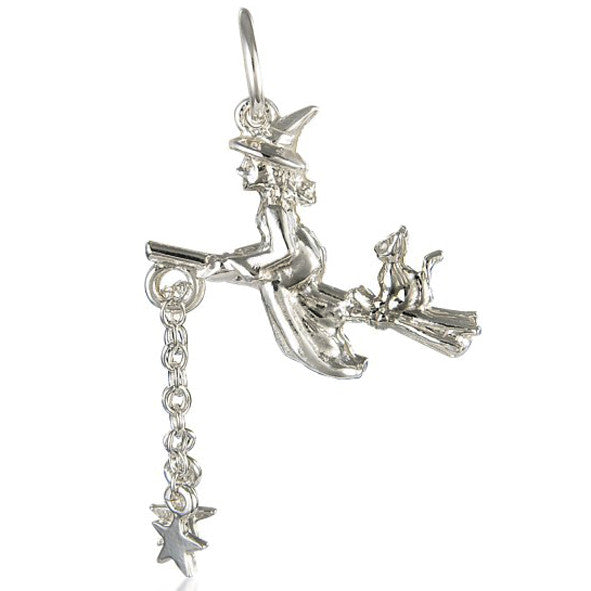 Witch on a Broom', silver charm – Nick Hubbard Jewellery