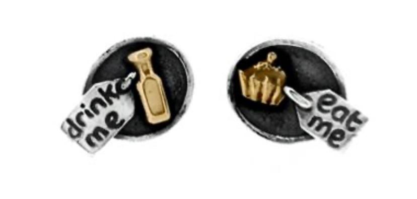 'Alice eat me, drink me', stud earrings