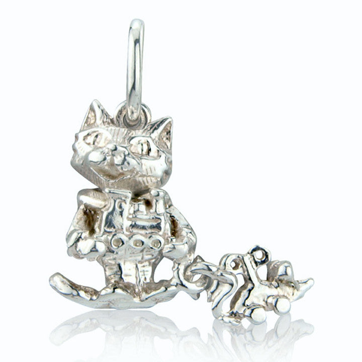 'Cute Cat with Toy Train and Clockwork Mouse', silver charm