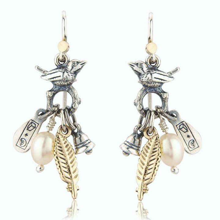 'Vintage Style Bird and Pearl', drop earrings