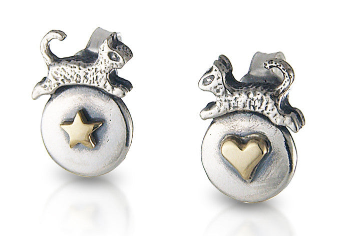 'Cat, Star, Heart', earrings