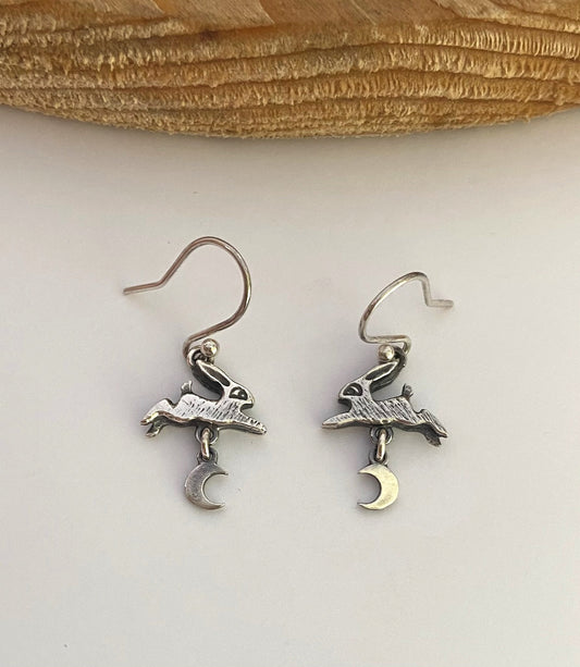 ‘Hare and Moon’, drop earrings