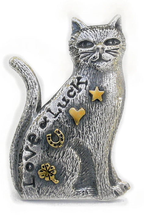 'Love and Luck Cat', brooch